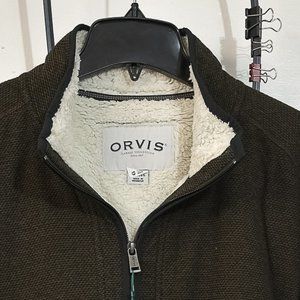 Orvis Men Fleece Lined 1/4 Zip Pullover BROWN